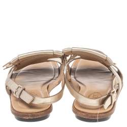 Tod's Metallic Gold Leather Fringe Slingback Flat Sandals Size 37