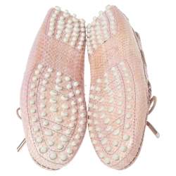 مملوكة مسبقًا Tod's Pink Python Leather Bow Loafers Size 36
