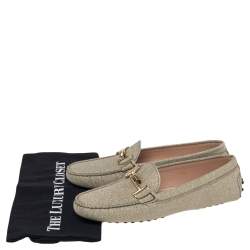 مملوكة مسبقًا حذاء لوفرز تودز غليتر ذهبي مزين حرف تي مزدوج سليب أون مقاس 39.5