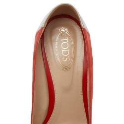 Pre Owned Tod's Orange/White Leather And Suede Embellished Block Heel Pumps Size 38