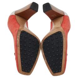 Pre Owned Tod's Orange/White Leather And Suede Embellished Block Heel Pumps Size 38