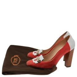 Pre Owned Tod's Orange/White Leather And Suede Embellished Block Heel Pumps Size 38