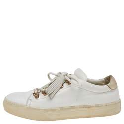 Tod's White Leather Tassel Trim Low Top Sneakers Size 39