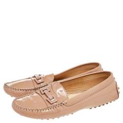 Tod's Beige Patent Leather Logo Bit Slip On Loafers Size 37.5