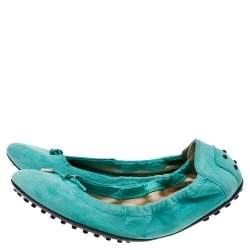 Tod's Mint Green Suede Bow Scrunch Ballet Flats Size 39