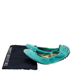 Tod's Mint Green Suede Bow Scrunch Ballet Flats Size 39