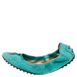 Tod's Mint Green Suede Bow Scrunch Ballet Flats Size 39