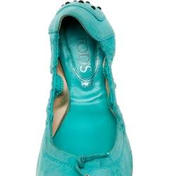 Tod's Mint Green Suede Bow Scrunch Ballet Flats Size 39