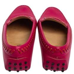 Pre Owned Tod's Fuchsia Leather Whip Stitch Detail Penny Slip On Loafers Size 38