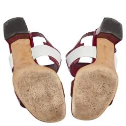 Tod's Red/White  Patent And Leather Block Heel Slingback Sandals Size 38.5