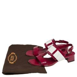 Tod's Red/White  Patent And Leather Block Heel Slingback Sandals Size 38.5