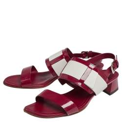 Tod's Red/White  Patent And Leather Block Heel Slingback Sandals Size 38.5