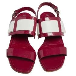 Tod's Red/White  Patent And Leather Block Heel Slingback Sandals Size 38.5