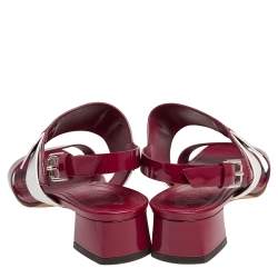 Tod's Red/White  Patent And Leather Block Heel Slingback Sandals Size 38.5