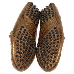 Pre Owned حذاء لوفرز تودز سليب أون جلد منقوش ذهبي ميتاليك مقاس 36