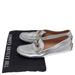 Tod's Silver Leather Slip on Loafers Size 36