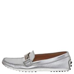 Tod's Silver Leather Slip on Loafers Size 36