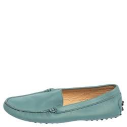 Pre Owned Tod's Blue Leather Slip On Loafers 37.5