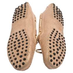 Pre Owned Tod's Rose Gold Lizard Embossed Leather Bow Loafers Size 38