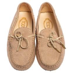 Pre Owned Tod's Rose Gold Lizard Embossed Leather Bow Loafers Size 38