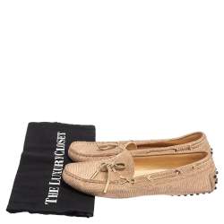 Pre Owned Tod's Rose Gold Lizard Embossed Leather Bow Loafers Size 38