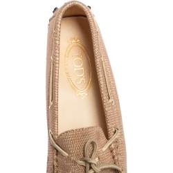 Pre Owned Tod's Rose Gold Lizard Embossed Leather Bow Loafers Size 38