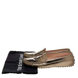 Tod's Metallic Bronze Lizard Embossed Leather Penny Loafers Size 37