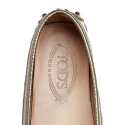 Tod's Metallic Bronze Lizard Embossed Leather Penny Loafers Size 37