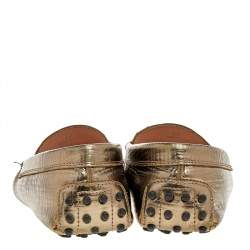 Tod's Metallic Bronze Lizard Embossed Leather Penny Loafers Size 37