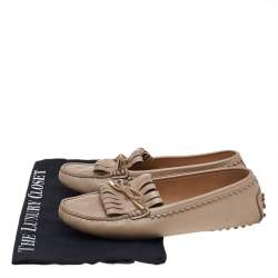 Tod's Beige Leather Fringe Slip on Loafers Size 36.5