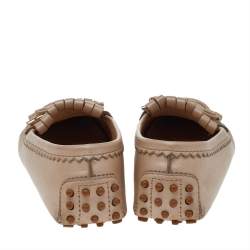 Tod's Beige Leather Fringe Slip on Loafers Size 36.5