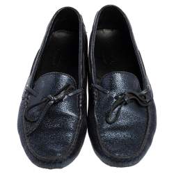 Tod's Metallic Blue Leather Gommino Slip On Loafers Size 38