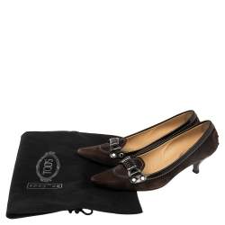 Tod's Brown Patent Leather and Suede Pointed Toe Penny Loafer Pumps Size 38