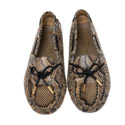 مملوكة مسبقًا Tod's Beige/Brown Python  Slip On Bow Loafers Size 39