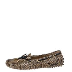 مملوكة مسبقًا Tod's Beige/Brown Python  Slip On Bow Loafers Size 39
