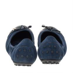 Tod's Navy Blue Suede And Patent Leather Trim Toe Cap Scrunch Ballet Flats Size 36.5