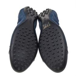 Tod's Navy Blue Suede And Patent Leather Trim Toe Cap Scrunch Ballet Flats Size 36.5