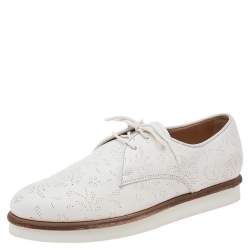 Tod's White Laser Cut Leather Lace Up Derby Size 37