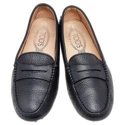 Pre Owned Tod's Black Leather Penny Slip On Loafers Size 36