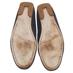 Pre Owned Tod's Navy Blue Leather Bow Slip On Loafers Size 36.5