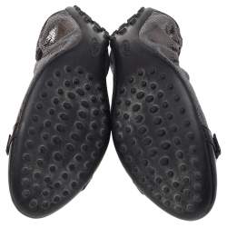 Pre Owned Tod's Metallic Black Textured Leather Cap Toe Scrunch Ballet Flats Size 38.5