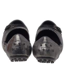 Pre Owned Tod's Metallic Black Textured Leather Cap Toe Scrunch Ballet Flats Size 38.5