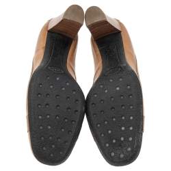 Pre Owned حذاء كعب عالي تودز جلد بيج كعب مربع سميك مقاس 37