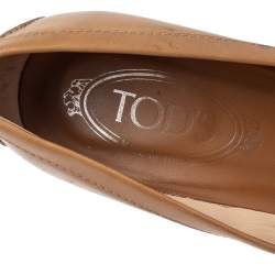 Pre Owned حذاء كعب عالي تودز جلد بيج  كعب مربع سميك مقاس 37