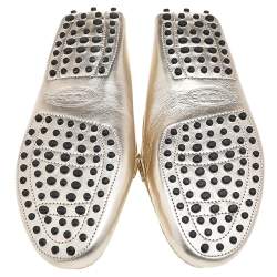Pre Owned Tod's Metallic Gold Leather T-Buckle Slip On Loafers Size 37
