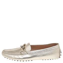 Pre Owned Tod's Metallic Gold Leather T-Buckle Slip On Loafers Size 37