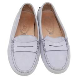 Pre Owned Tod's Grey Nubuck Leather Penny Slip On Loafers Size 35