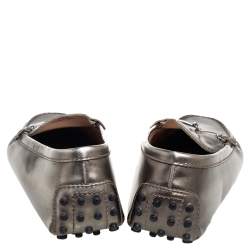 Pre Owned Tod's Grey Patent Leather Horsebit Loafers Size 37.5