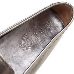 Pre Owned Tod's Grey Patent Leather Horsebit Loafers Size 37.5