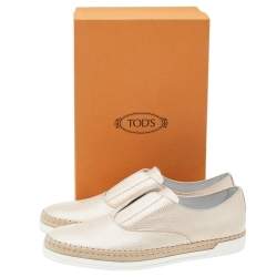 Pre Owned Tod's Beige Leather Francesina Espadrilles Slip On Sneakers Size 40